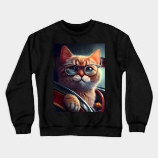 Cute Cat In Car Crewneck Sweatshirt